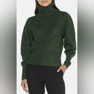 Worthington Green Metallic Cowl Neck Sweater Balloon Puff Sleeve – Size Medium